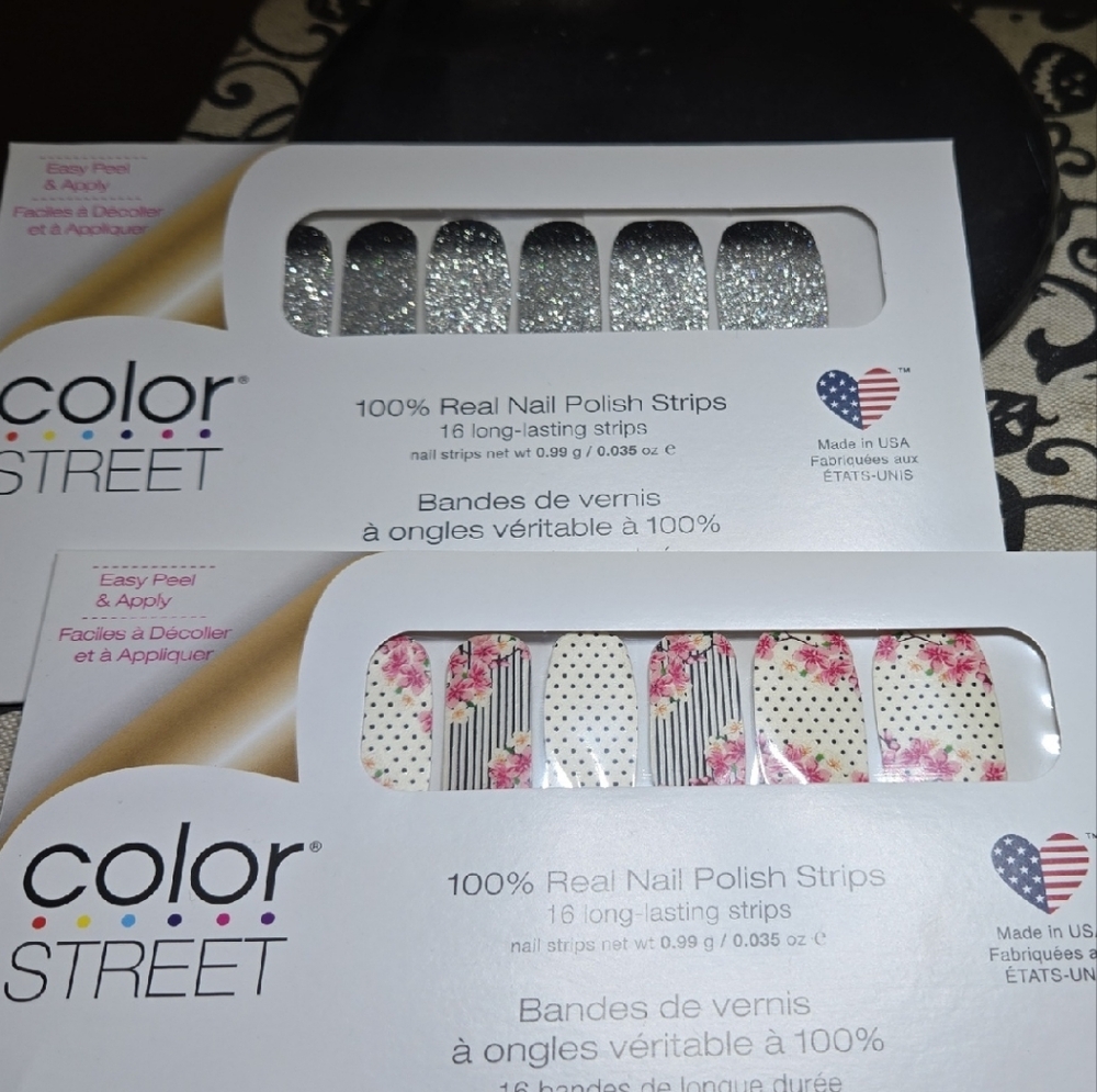 Color Street Nail Strips - Floral Pink and Glittering Silver